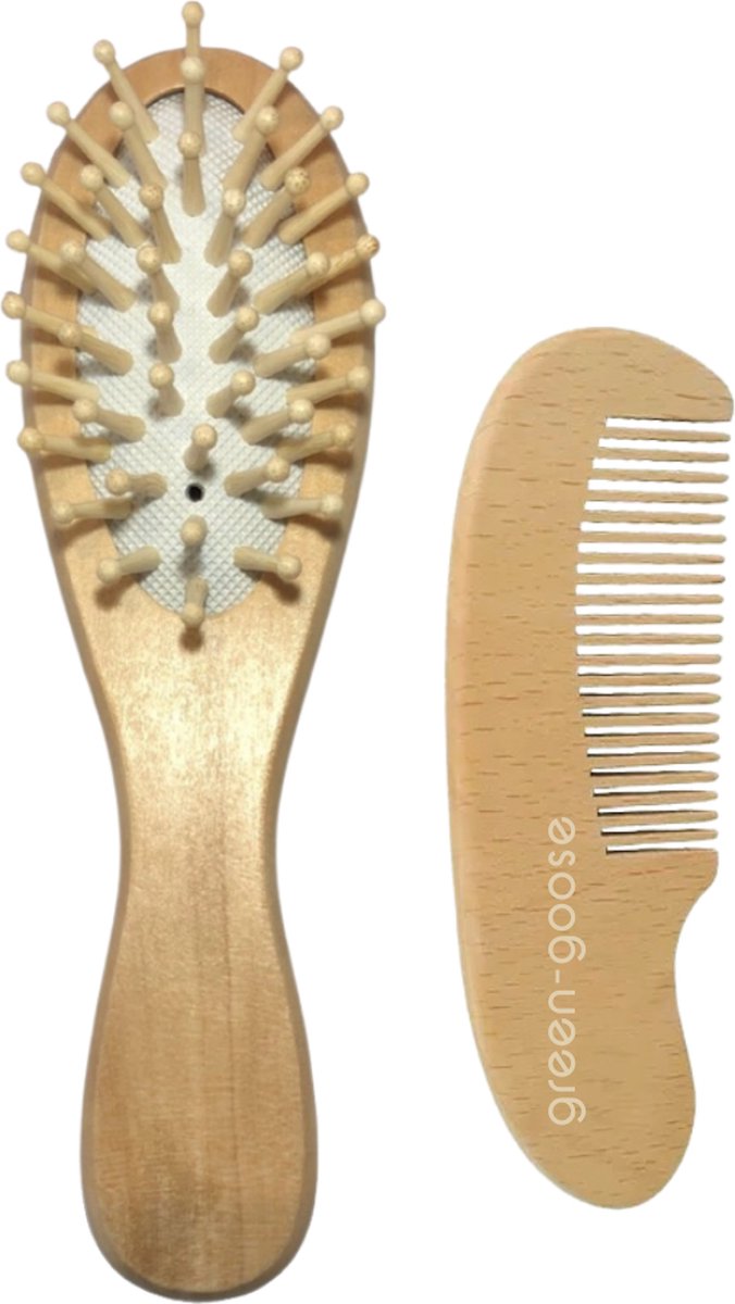 Goedkoopste green-goose® Bamboe Babyborstel met Kam | Massageborstel | Haarverzorging Baby | Duurzaam Kraamcadeau | Baby Borstels | Baby Kam
