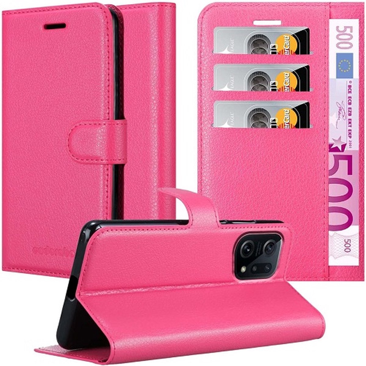 Oppo Find X5 Hoesje Met Pasjeshouder Bookcase Roze