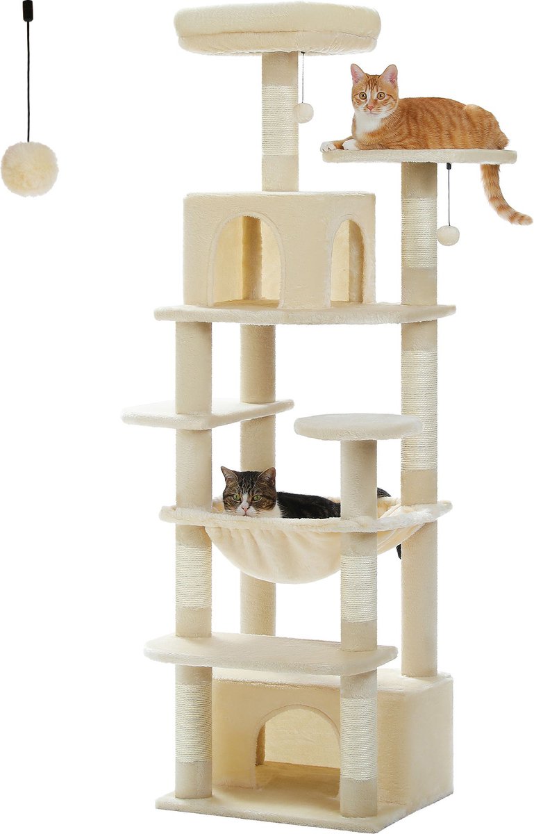 Bol.com Kattenu CatHouse Large - Grote krabpaal voor katten - Beige - Kattenboom met katten klimmuur - Hoge krabpaal aanbieding