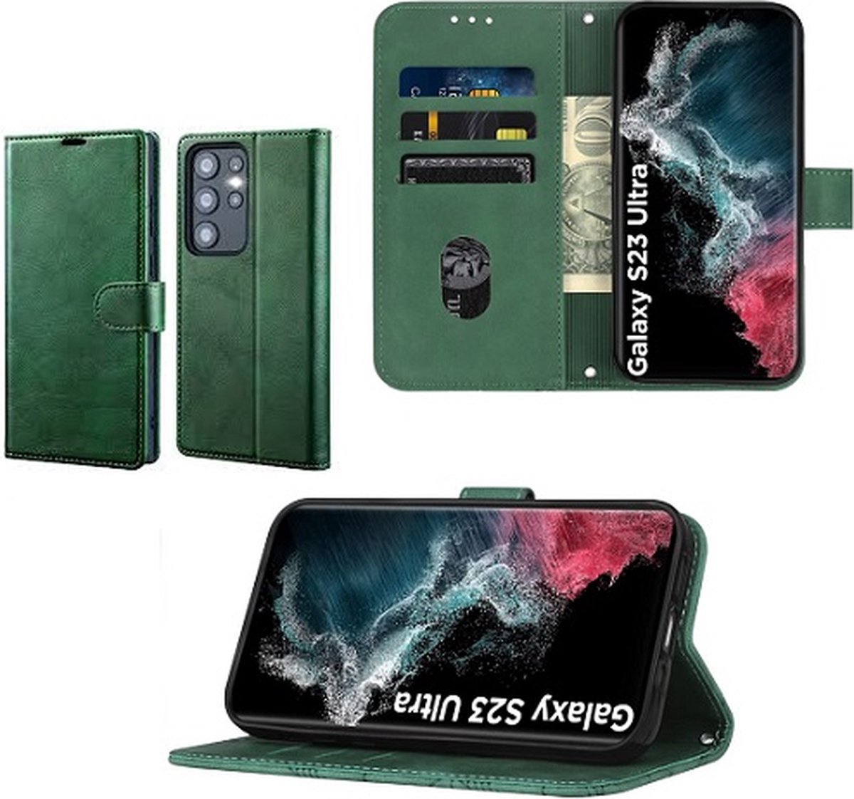Samsung S23 Ultra Hoesje Met Pasjeshouder Bookcase Groen