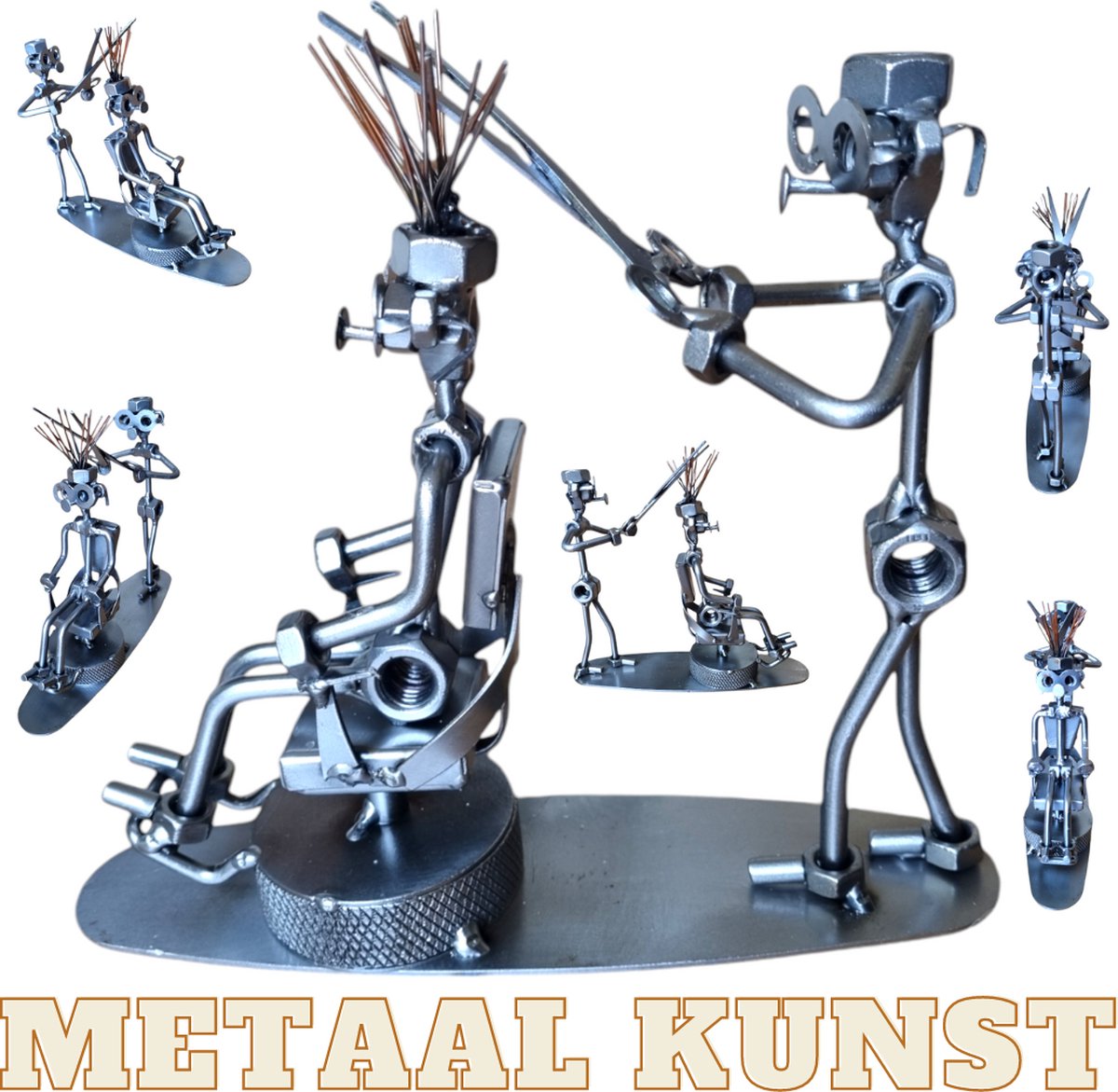 Kapper-metaal kunst-metaal beeld-kapsalon-hair styling-hair studio-het best cadeau-uniek-verjaardag-sinterklas gift-kerst-geschenk