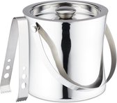 Bol.com RVS dubbelwandige ijsemmer met deksel en tang - 15 liter - zilver aanbieding