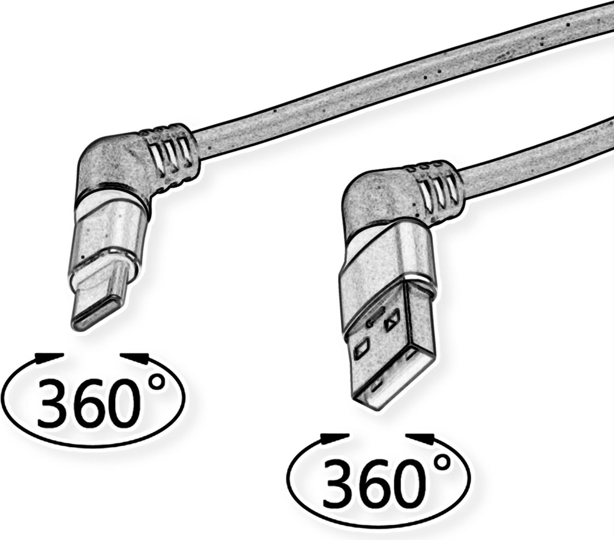 ROLINE 360° Rotatie USB 2.0 Kabel, Type C - Type A, M/M, rood / zwart, 1 m