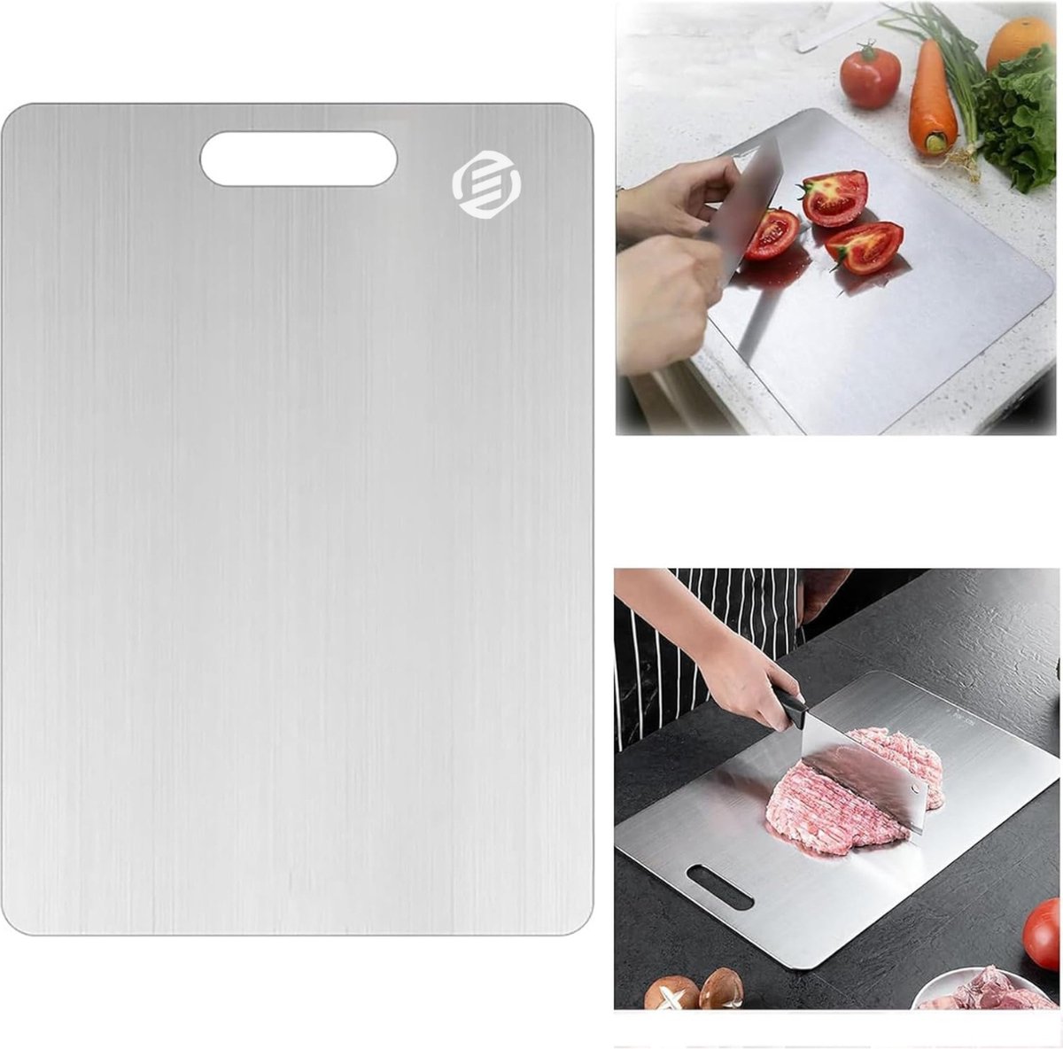 Equivera Titanium Snijplank - Geen Plastic - Geen Geurtjes - Roestvrij - Cutting Board - Anti Bacterieel - Vaatwasserbestendig
