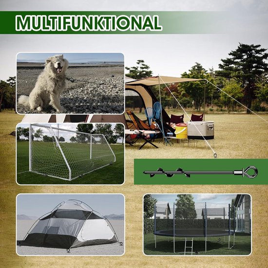 Bodemankers Trampoline - Set van 4 Heavy Duty Grondankers om in te Schroeven/Draaien - Voor Hoge Wind Met Riemen
