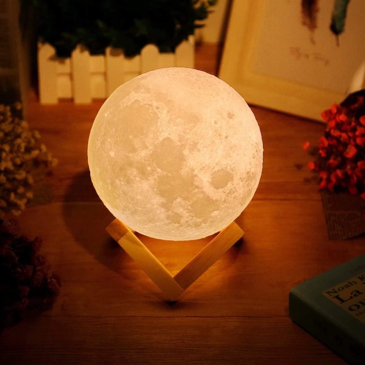 Stellar 3D Maanlamp LED Slimme Bedlamp Dimfunctie USB Oplaadbaar Kleurverandering 18D x 17B x 16H cm