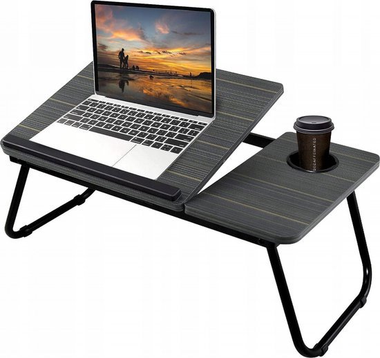 Foto: Ibbo laptoptafel bedtafel banktafel laptoptafel verstelbaar laptoptafeltje hout laptopstandaard inklapbaar ontbijt op bed zwart