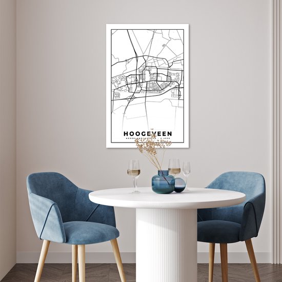 Affiche Carte - Hoogeveen - Zwart - Wit - 60x90 cm