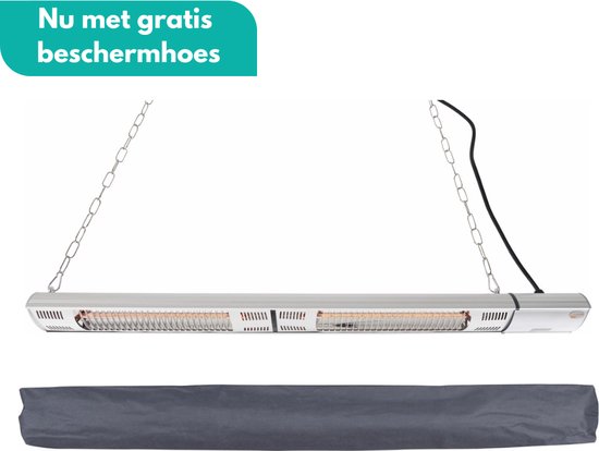 Sunred - COMBIDEAL - Heater & Hoes - Ultra lijn - Zilver – Hangend/Wand model - Terrasverwarmer – Halogeen rosé goud technologie - 3000W – 2 Standen - Afstand bestuurbaar - Elektrische heater
