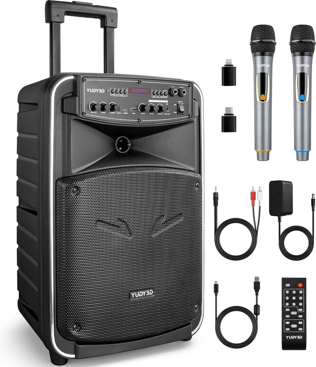 Karaoke set Karaoke machine 12 inch draagbare bluetooth-PA-installatie met 2 draadloze microfoons voor kinderen Complete set luidspreker voor volwassenen muziekbox DSP-opname Raido FM-TWS-USB-C