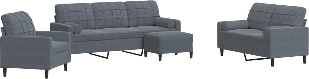 vidaXL - 4-delige - Loungeset - met - kussens - en - bolsters - fluweel - donkergrijs