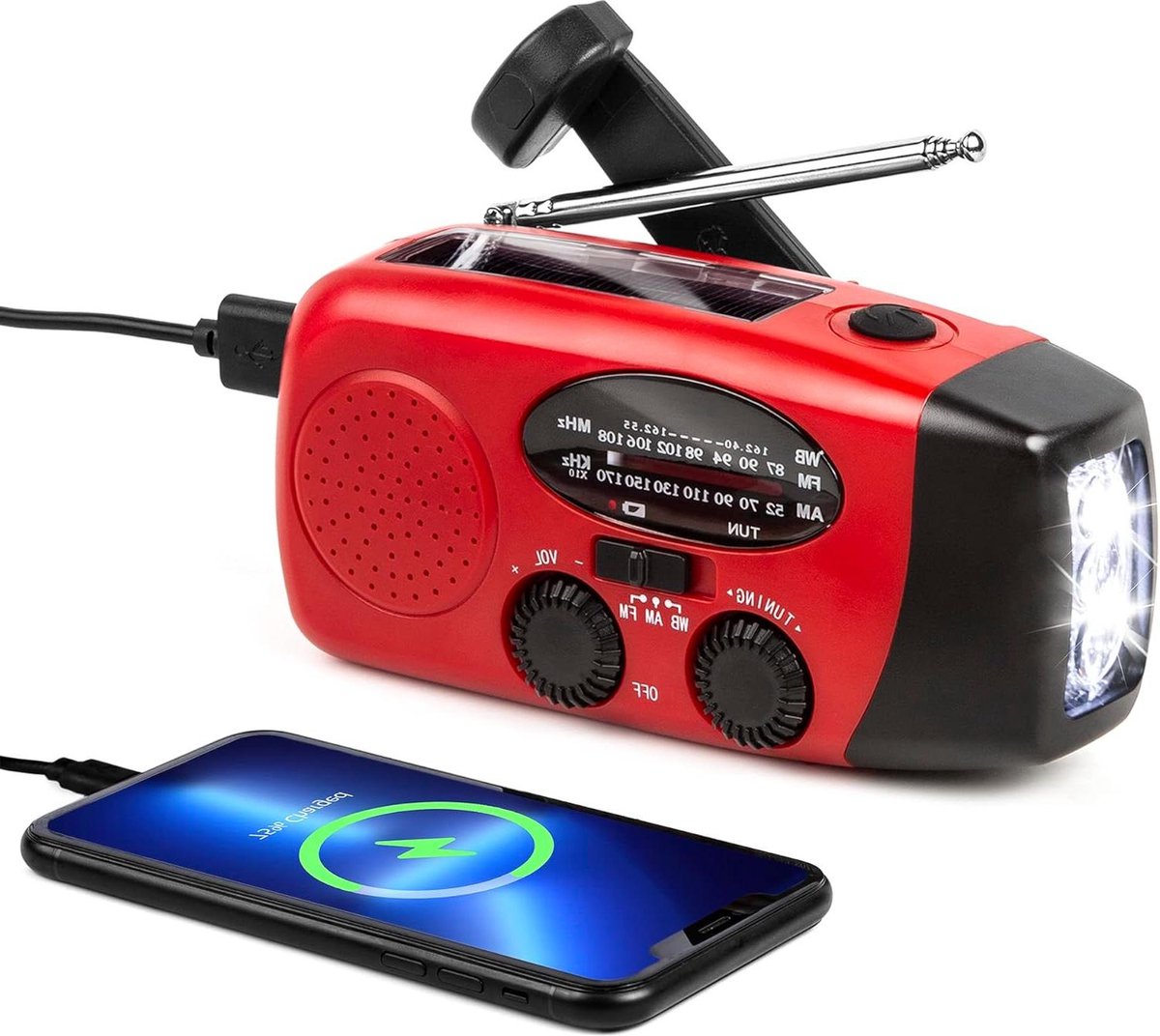 Noodradio - Radio voor Nood Zonne-energie Weerradio voor Noodgevallen Thuis Camping AM/FM Dynamo-zaklamp SOS-alarm Radioline Draagbaar Oplaadbaar