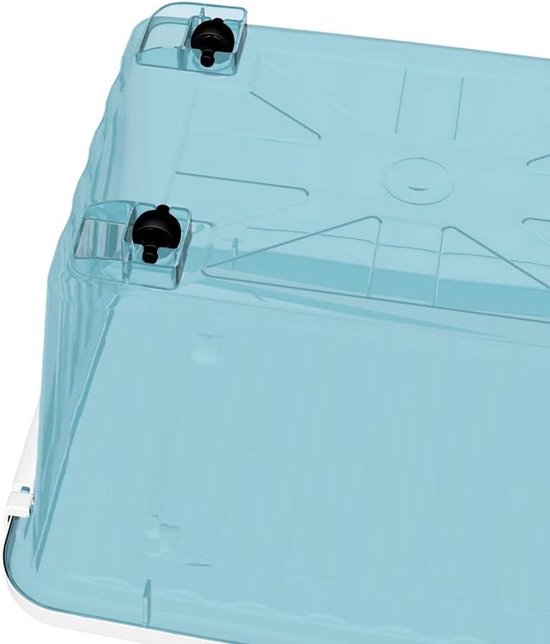 EDANTI Roller Opbergdoos met deksel Organizer Behoudenscontainer op wielen Kunststof Kledingbox Stapelbaar Speelgoedkist Box Plastic (Transparant, 40L