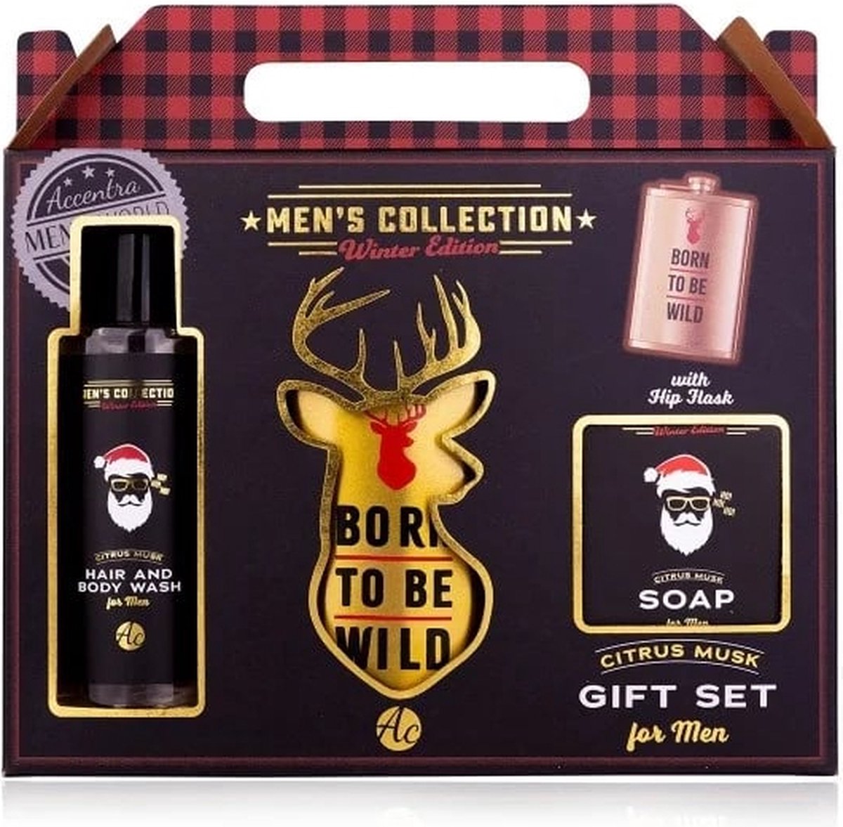 MEN'S COLLECTION WINTER gift box met stalen flacon VADERDAG/KERSTGESCHENK/VERJAARDAG/VALENTIJN