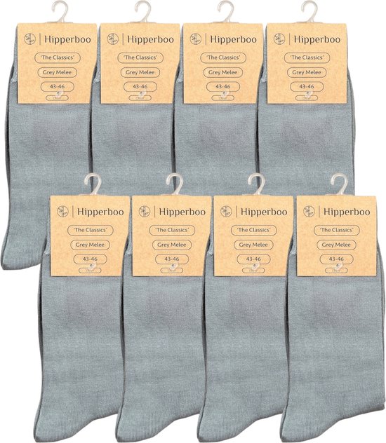Hipperboo® 8 paires de Chaussettes en Bamboe - Taille 43-46 - Grijs - Chaussettes homme - Bas en Bamboe