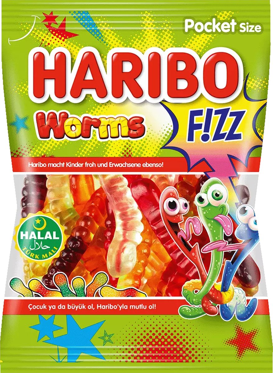 Haribo Halal - Worms Fizz - 30x 80gr Voordeeldoos