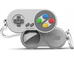 W5 Case sleutelhanger compatibel met Apple AirTags - valbescherming, karabijnhaak, klassieke handheld gaming console ontwerp (Track honden, sleutels) Traceerapparaat niet inbegrepen (Grijs)