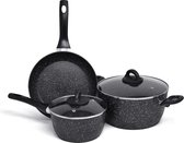 Bol.com 3-delige inductiekoekenpannenset met Cool Touch-handvat en glazen deksels - Aluminium antiaanbakpannen - Multifunctionee... aanbieding