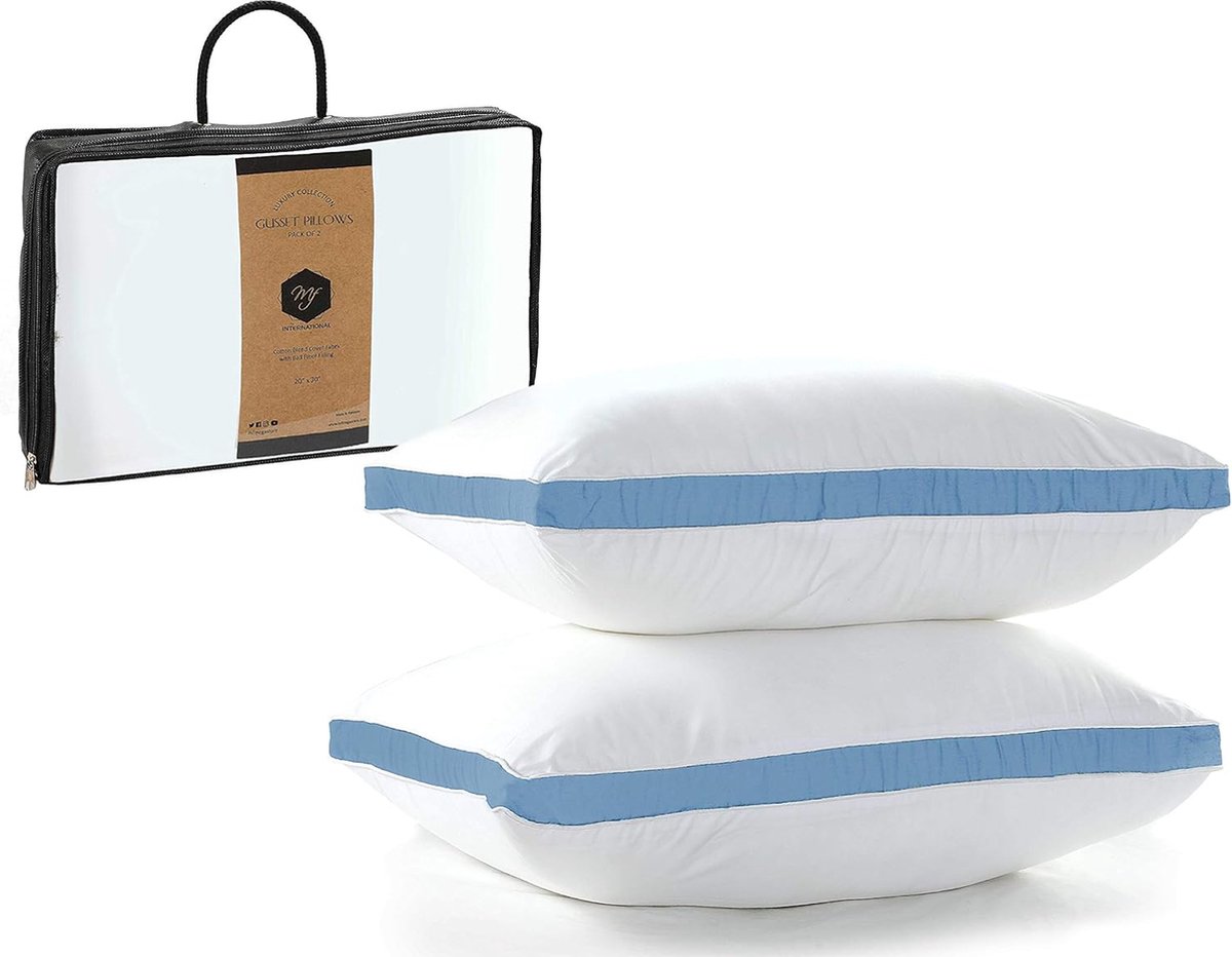 MF International Gusset Pillow Hoofdkussen set | 2 stuks | Queen-size | Luxury Hotel Collection | 66 x 51 cm | div. kleuren