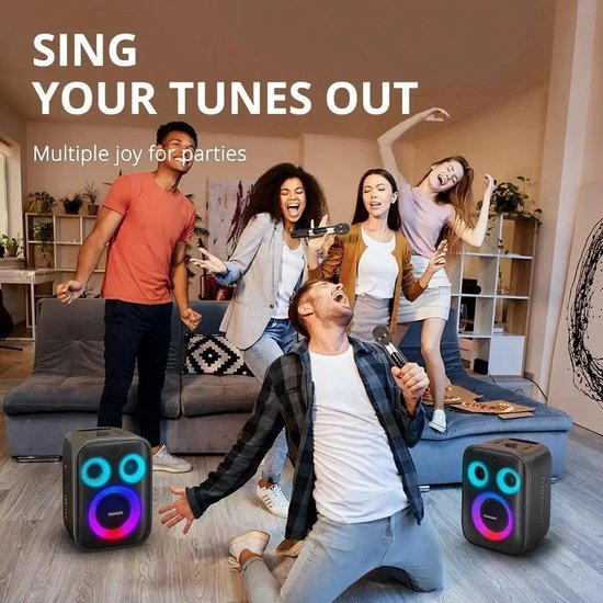 Eszenzics™ Karaoke Partybox - 3-weg Speaker - 120 W - 2 draadloze microfoons - Verlichting kleur en Equalizer via App - Mic en Gitaar input - Zwart van Eszenzics™ — afbeelding 5