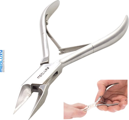 MEDLUXY® - Pince à ongles - Pince coudée - Mâchoires droites pointues - 13 cm - MP0254 (ongles incarnés, coins d'ongles, coupe-ongles)