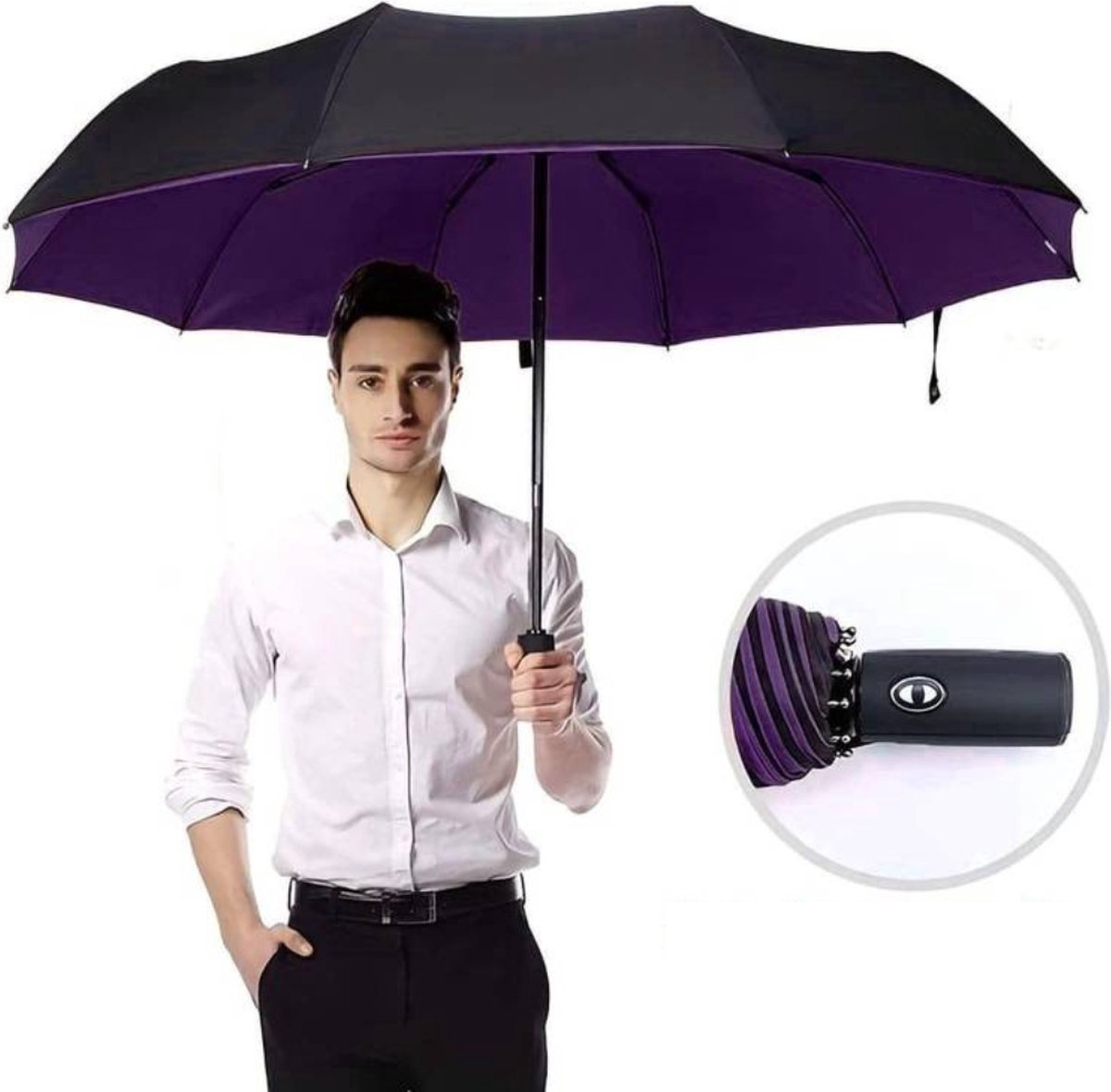 Bovista Moderne Stormparaplu - Windproof Paraplu - Opvouwbaar Stormproef - Automatisch Uitklapbaar - Umbrella - Paars