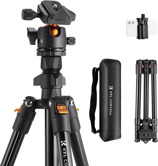 K&F K234A0 Tripod Statief Voor Camera/ Mobiele Telefoon - 163 Cm Aluminium Camerastatief Met Telefoonhouder K&F K234A0 Tripod Statief Voor Camera/ Mobiele Telefoon - 163 Cm Aluminium Camerastatief Met Telefoonhouder