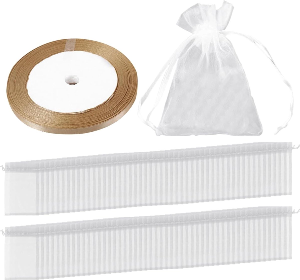 Image of 100 stuks gaaszakken - 1 rol lint - witte netzakken - zakken met trekkoord - geschikt voor bruiloftssnoepjes - geschenkverpakkingen.