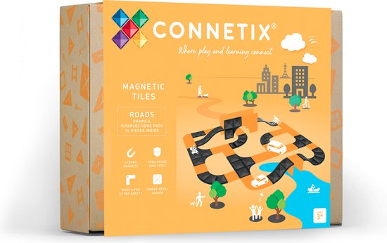 Foto: Connetix magnetisch tegels wegen hellingen en kruispunten verpakking 16 stuks