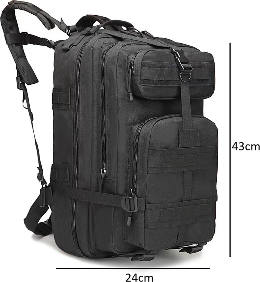 Backpack - compact en waterdicht - legerrugzak - zwart - wandelen, kamperen, reizen - 40 liter
