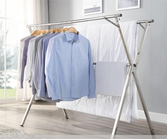 Opvouwbare kleding droogrek, draagbare kledingrekken binnen, opvouwbare staande wasrekken voor het drogen van kleding, statief standaard, Hangaway kledingrek, Steamer Hanger Stand, Groen en Grijs