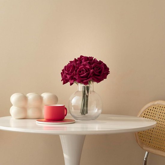 Bouquet de roses artificielles à tige unique - 10 pièces - Arrangement de fleurs en soie synthétique avec une touche réelle pour la décoration de mariage de fête à la maison - Rose rouge