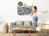 Doodle landschap schilderij | Dromerige chaos van lijnen en kleuren in abstract landschapsschilderij | Kunst - 60x60 centimeter op Dibond | Foto op Dibond
