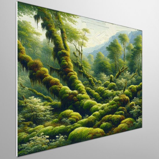 Olieverf mos schilderij | Mossy masterwork: verdant oil painting infused with natural beauty | Kunst - 20x20 centimeter op Canvas | Foto op Canvas