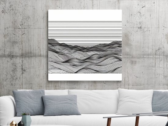 Line art landschap schilderij | Gebogen lijnen dansen door het betoverende landschap van kunst | Kunst - 30x30 centimeter op Dibond | Foto op Dibond