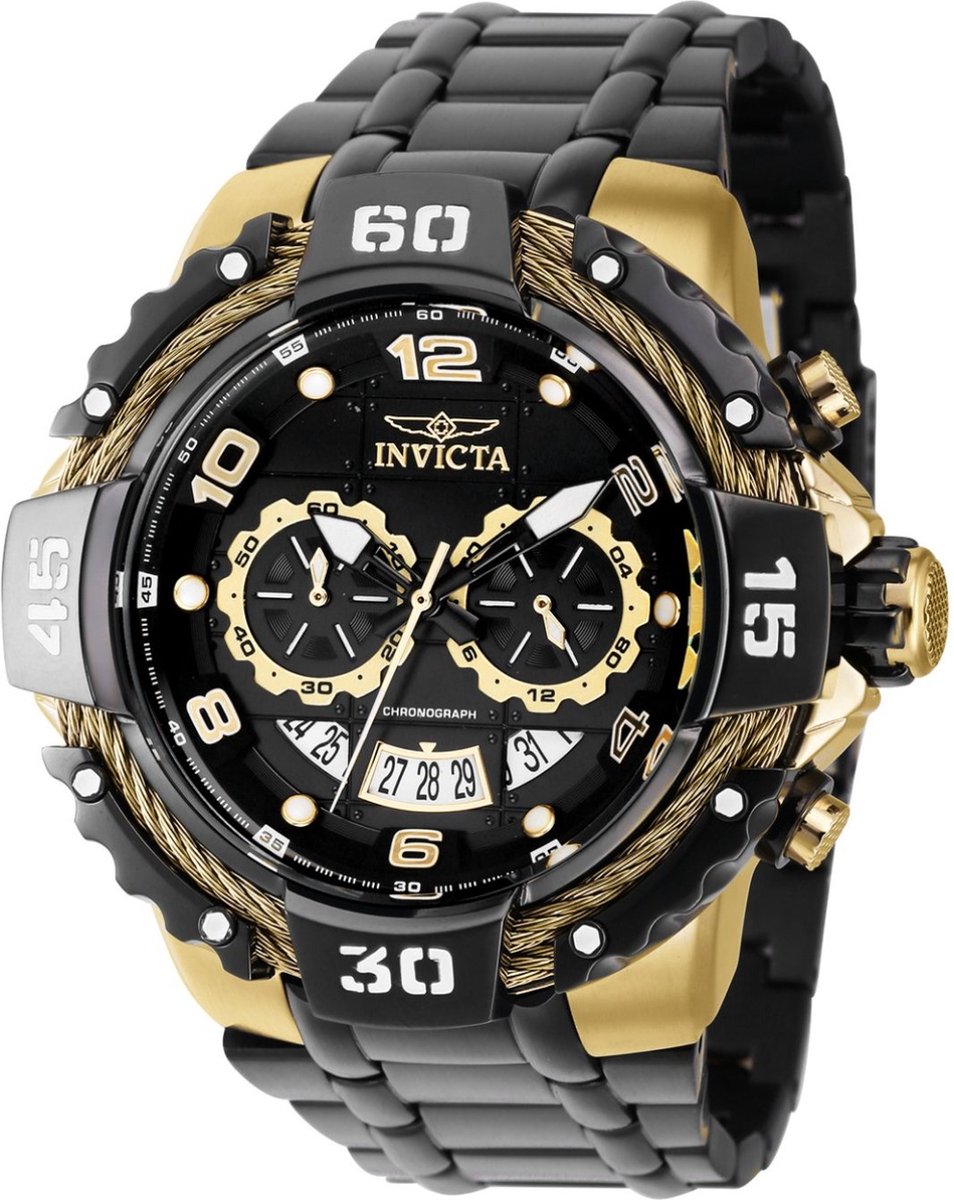 Invicta Bolt 37652 Heren Horloge - Waterdicht - Analoog - Quartz Uurwerk - Roestvrij Staal met zwarte Wijzerplaat -52mm