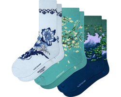 Kunst sokken - Bloemen 3-pack: van Gogh, Monet - Sokken Heren 41 46 - Biologisch Katoenen Sokken - funny socks happy - Vrolijke Sokken - Grappige Sokken - Sokken Cadeau