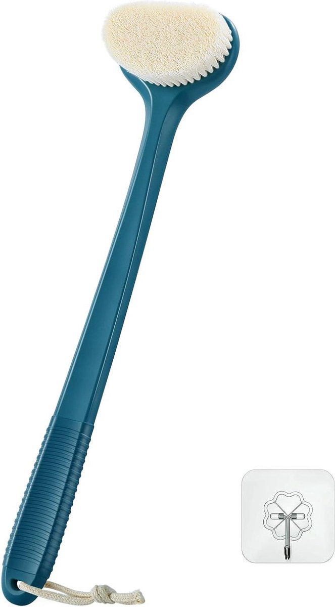Goedkoopste Badborstel terug schrobber lange steel 43 cm antislip handvat - doucheborstel met lange steel blauw - voor gebruik in de douche met matige haren schrobber met steel