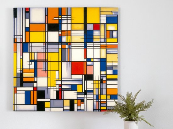 Modern mondriaan schilderij | Abstract geometrisch meesterwerk geïnspireerd op de kunst van Mondriaan | Kunst - 30x30 centimeter op Canvas | Foto op Canvas