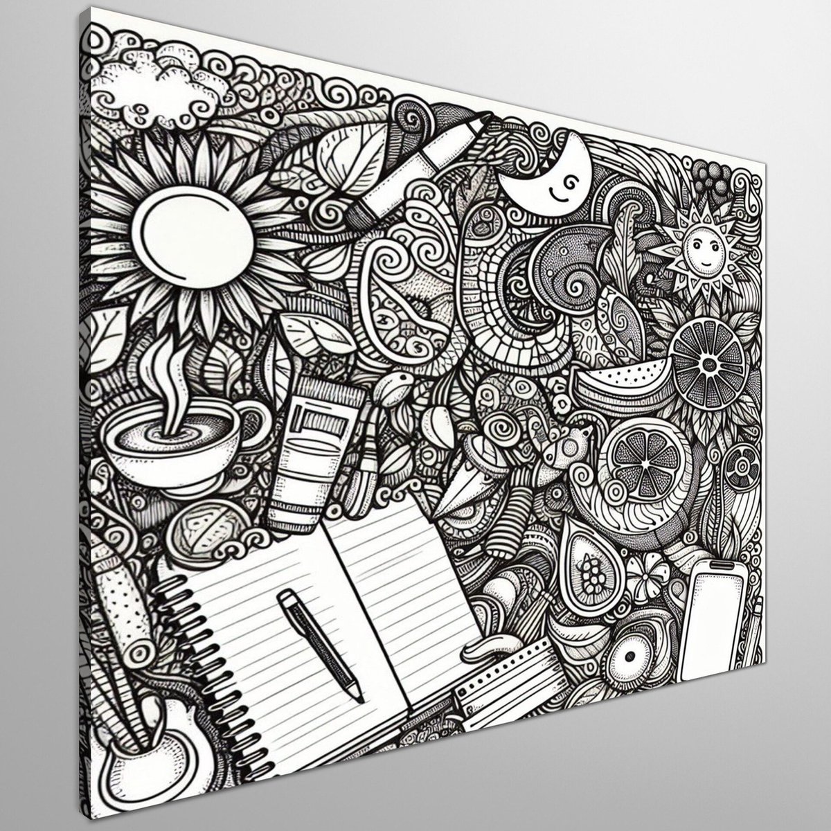 Doodle stilleven schilderij | Verwoven chaos: een levendig stilleven van wervelende lijnen en kleuren | Kunst - 30x30 centimeter op Canvas | Foto op Canvas