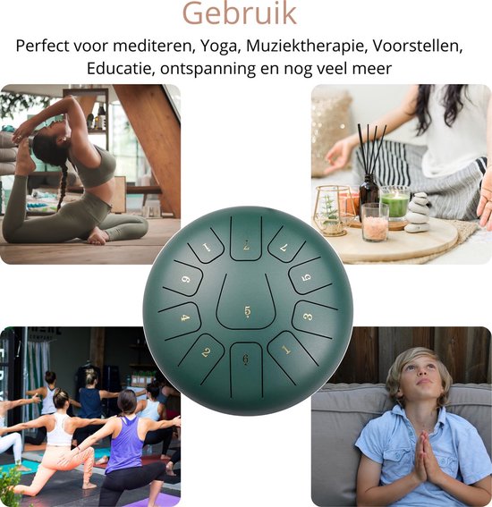 Tongue Drum - Groot - 30cm - 11 tonen - Klankschaal - Lotus Drum - Meditatie - Yoga - Handpan - 3.2 kg - Groen van Vigioo — afbeelding 4