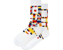 Kunst sokken - Victory Boogie Woogie: Piet Mondriaan - Sokken Dames 36 40 - Biologisch Katoenen Sokken - funny socks happy - Vrolijke Sokken - Grappige Sokken - Sokken Cadeau