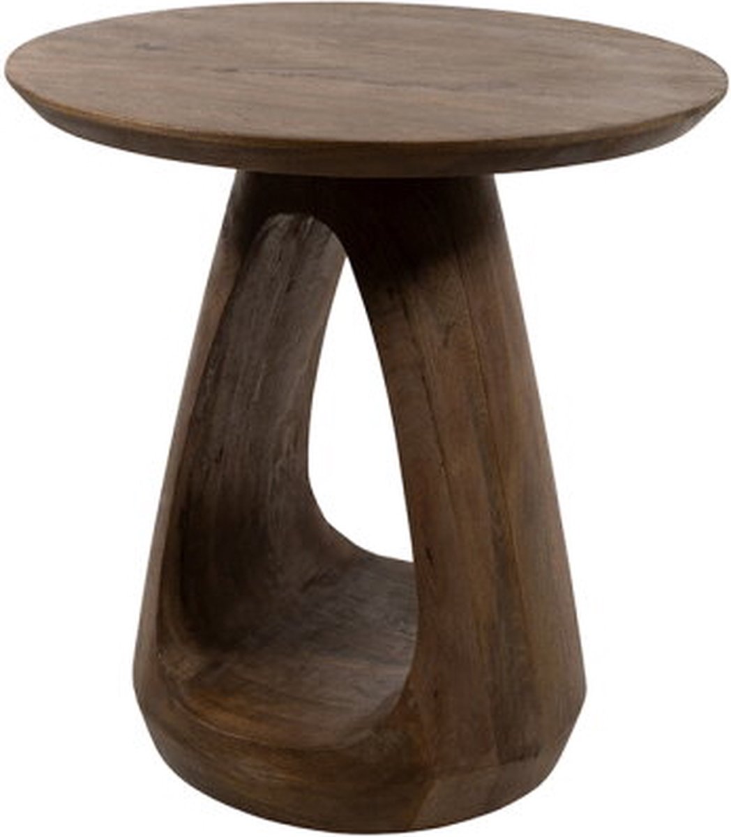 Bijzettafel Bremen Rond Massief Mangohout Walnoot - 50x50x50 cm - Houten bijzettafel - Salontafel - Design tafeltje - Moderne ronde tafel - Nachtkastje - Haltafel