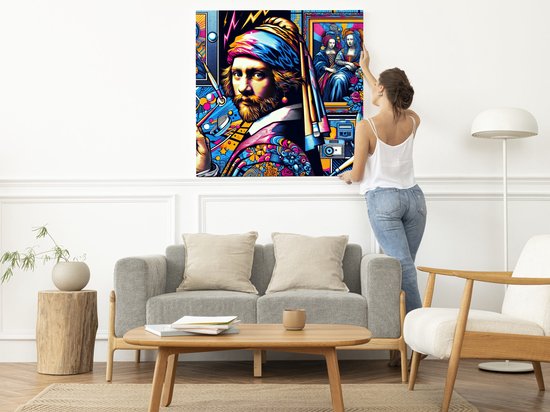 Pop art rembrandt schilderij | De moderne twist van meester Rembrandt: Pop-Art portret kunstwerk | Kunst - 40x40 centimeter op Canvas | Foto op Canvas