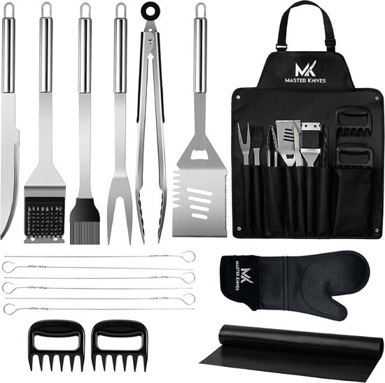 Set' accessoires d' Outils de BBQ de Luxe de 30 pièces en acier inoxydable - Ensemble d'outils de barbecue - Ensemble de pinces