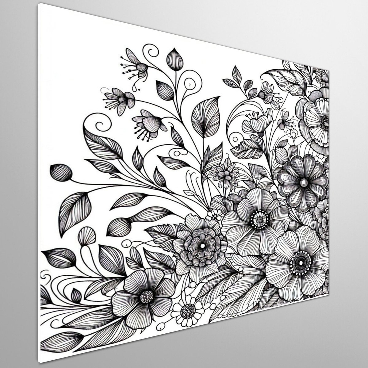 Line art bloemen schilderij | Prachtige florale lijnen dansen met kleur in bloemenkunstwerk | Kunst - 60x60 centimeter op Forex | Foto op Forex