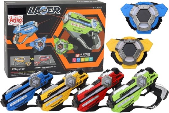 Foto: Ariko lasergame set multiplayer 4 pistolen 4 harnassen licht en geluid led scherm instelbaar wapen