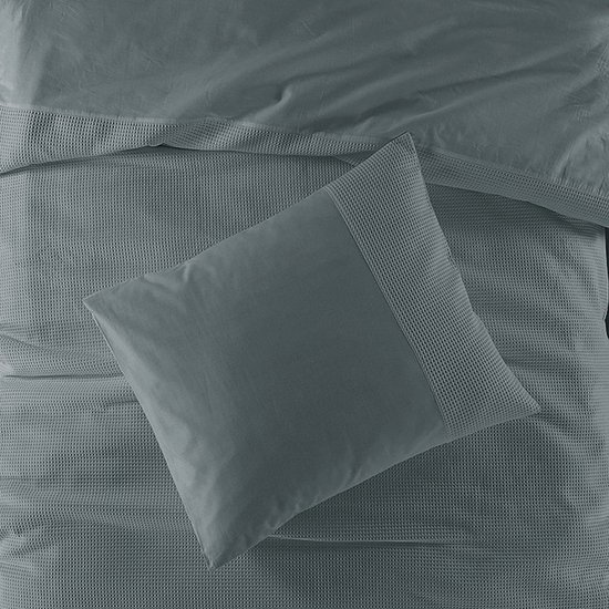 Zavelo DeLuxe Housse de Couette Gaufre Vert Foncé - Twin (240 x 200/220) cm - 100% Percale Katoen - Housse de Couette de Luxe - Super Douce