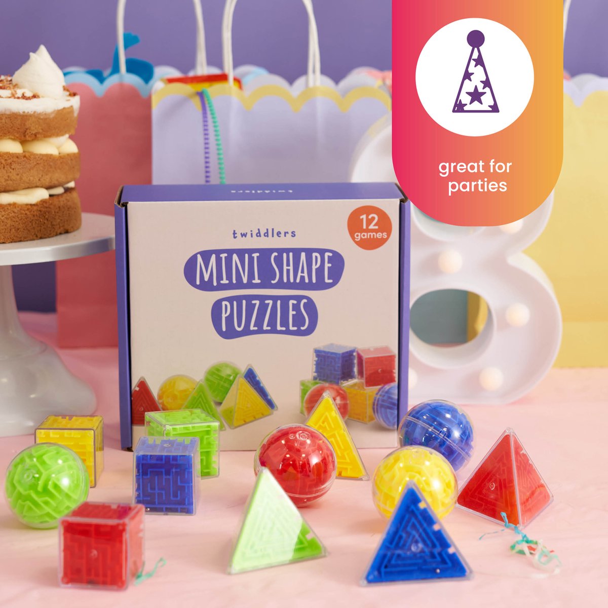 THE TWIDDLERS – Lot De 12 Mini-casse-tête 3D – Sphère, Cube Et Pyramide – Idéal Pour Sacs De Fête Et Cadeaux