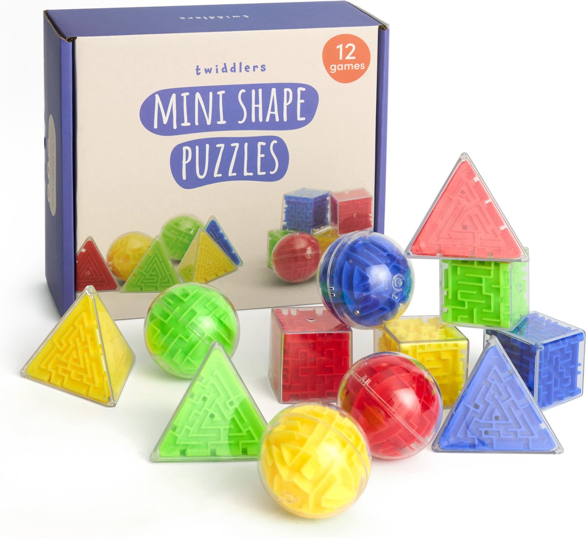 THE TWIDDLERS – Lot De 12 Mini-casse-tête 3D – Sphère, Cube Et Pyramide – Idéal Pour Sacs De Fête Et Cadeaux